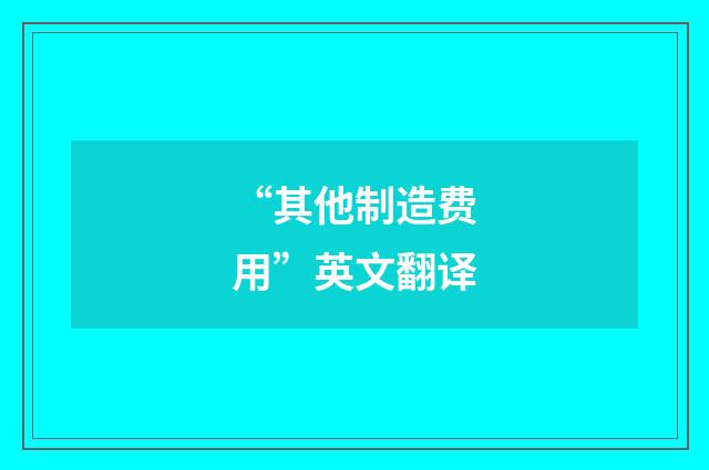 “其他制造费用”英文翻译