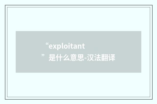 “exploitant”是什么意思-汉法翻译
