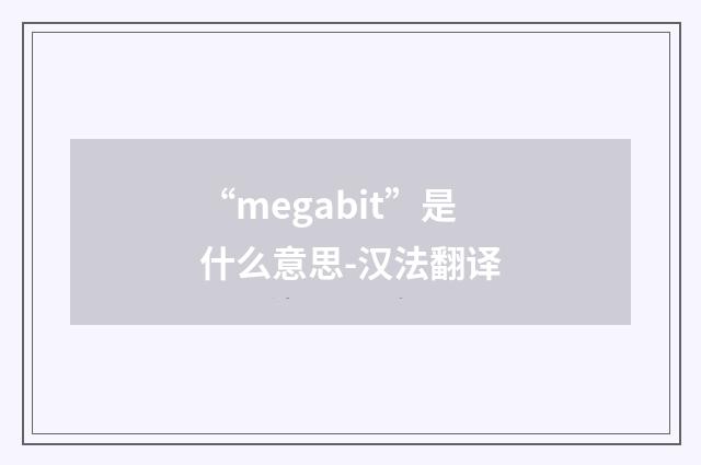 “megabit”是什么意思-汉法翻译