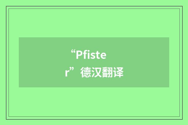 “Pfister”德汉翻译