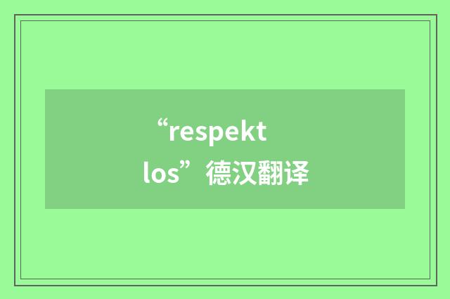 “respektlos”德汉翻译