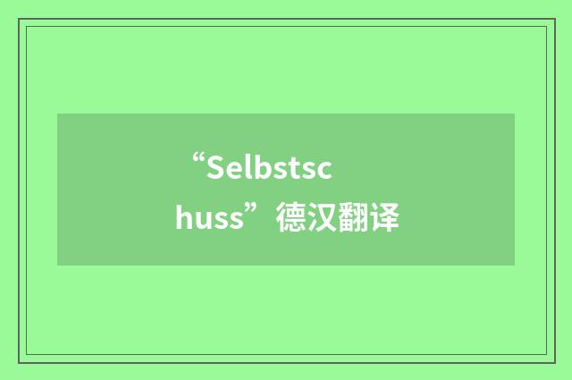 “Selbstschuss”德汉翻译