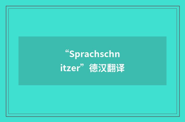 “Sprachschnitzer”德汉翻译