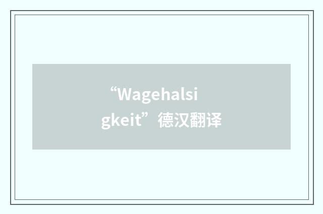 “Wagehalsigkeit”德汉翻译