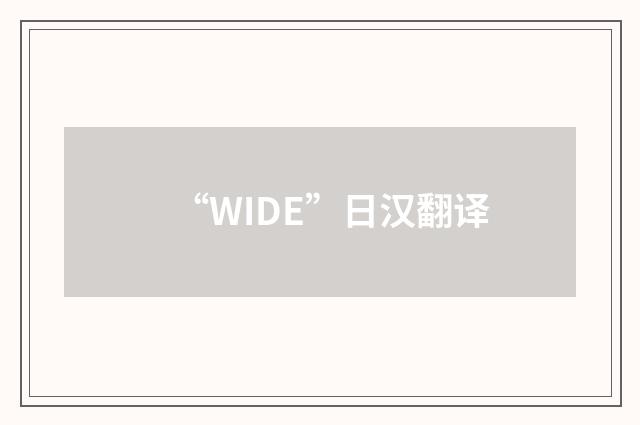 “WIDE”日汉翻译