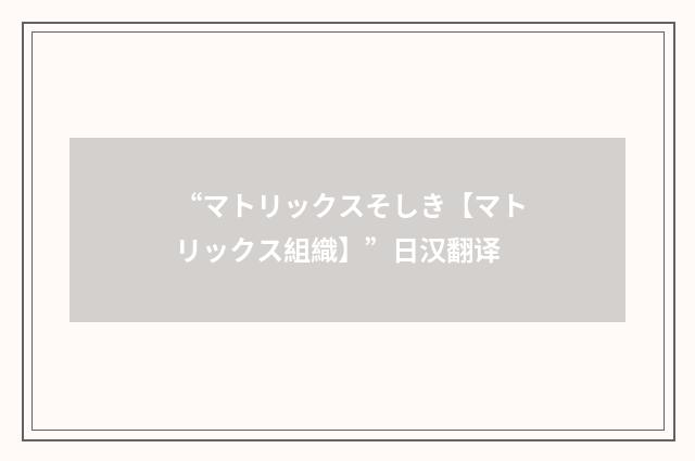 “マトリックスそしき【マトリックス組織】”日汉翻译