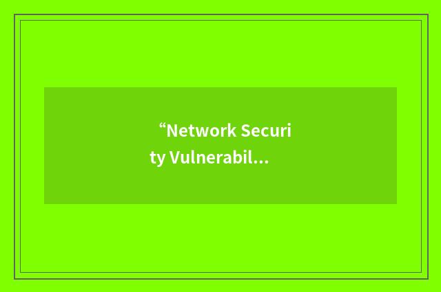 “Network Security Vulnerability Assessment”缩略