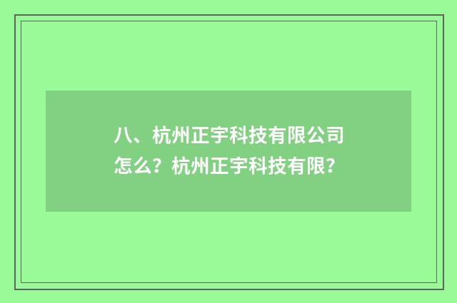 八、杭州正宇科技有限公司怎么?杭州正宇科技有限?