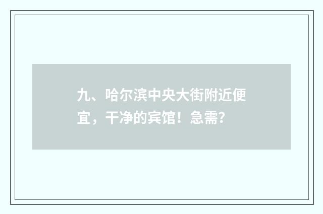 九、哈尔滨中央大街附近便宜，干净的宾馆！急需？