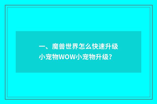 一、魔兽世界怎么快速升级小宠物WOW小宠物升级?