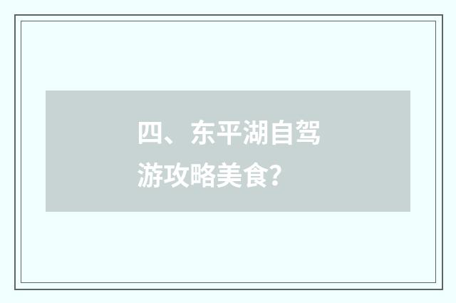 四、东平湖自驾游攻略美食？