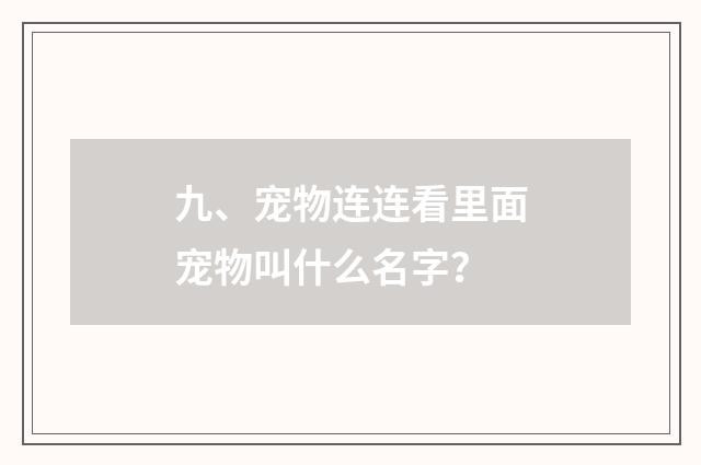 九、宠物连连看里面宠物叫什么名字？