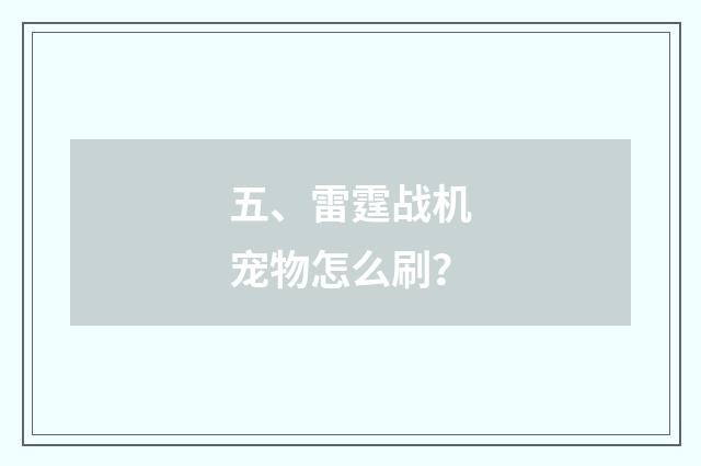 五、雷霆战机宠物怎么刷?