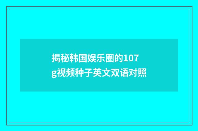 揭秘韩国娱乐圈的107g视频种子英文双语对照