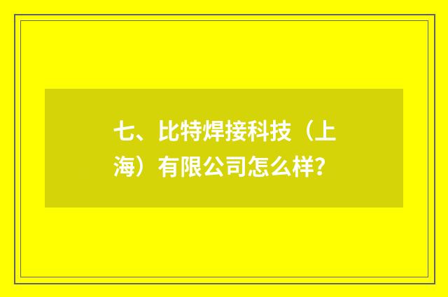 七、比特焊接科技(上海)有限公司怎么样?
