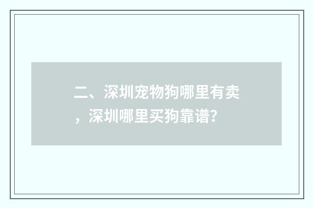 二、深圳宠物狗哪里有卖,深圳哪里买狗靠谱?