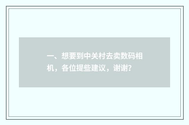 一、想要到中关村去卖数码相机,各位提些建议,谢谢?