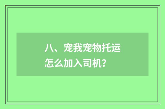 八、宠我宠物托运怎么加入司机？