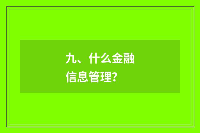 九、什么金融信息管理?