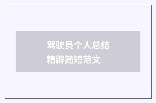驾驶员个人总结精辟简短范文