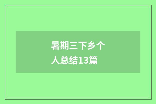 暑期三下乡个人总结13篇