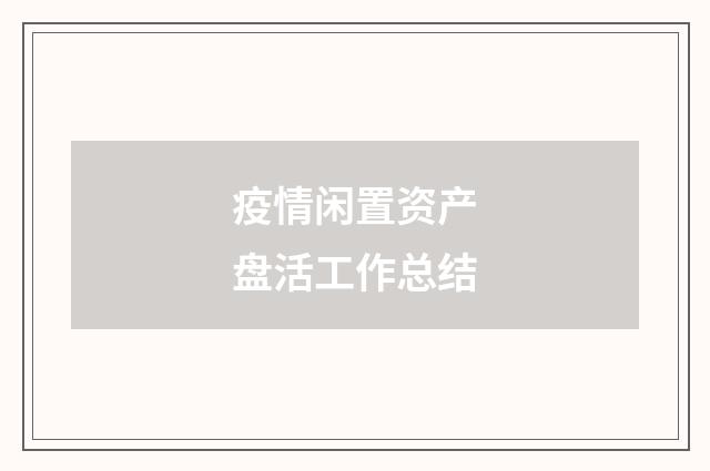 疫情闲置资产盘活工作总结
