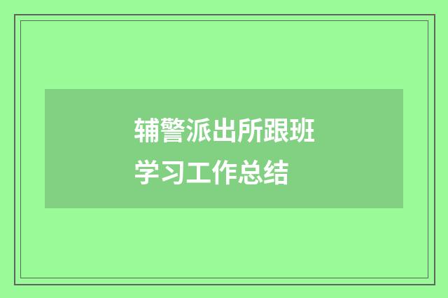 辅警派出所跟班学习工作总结