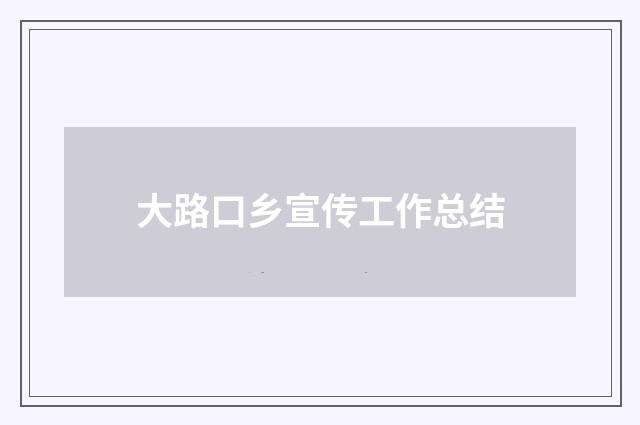 大路口乡宣传工作总结