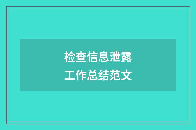 检查信息泄露工作总结范文