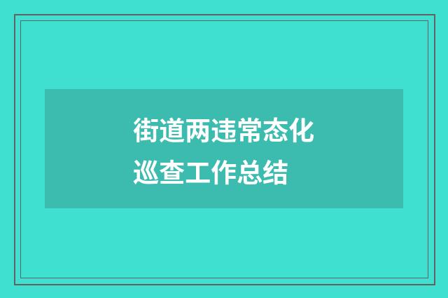 街道两违常态化巡查工作总结
