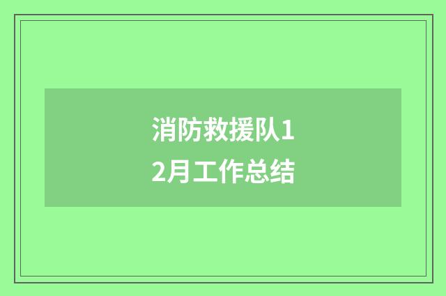 消防救援队12月工作总结
