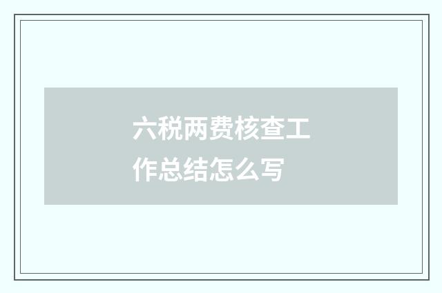 六税两费核查工作总结怎么写