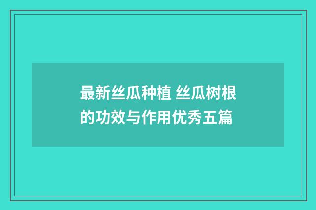 最新丝瓜种植 丝瓜树根的功效与作用优秀五篇