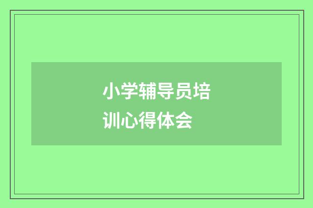 小学辅导员培训心得体会