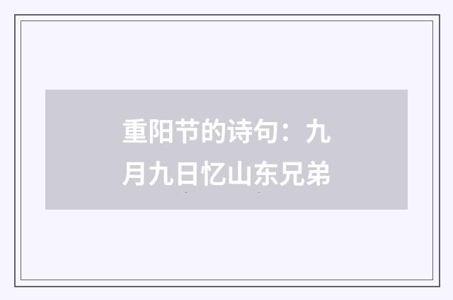重阳节的诗句：九月九日忆山东兄弟